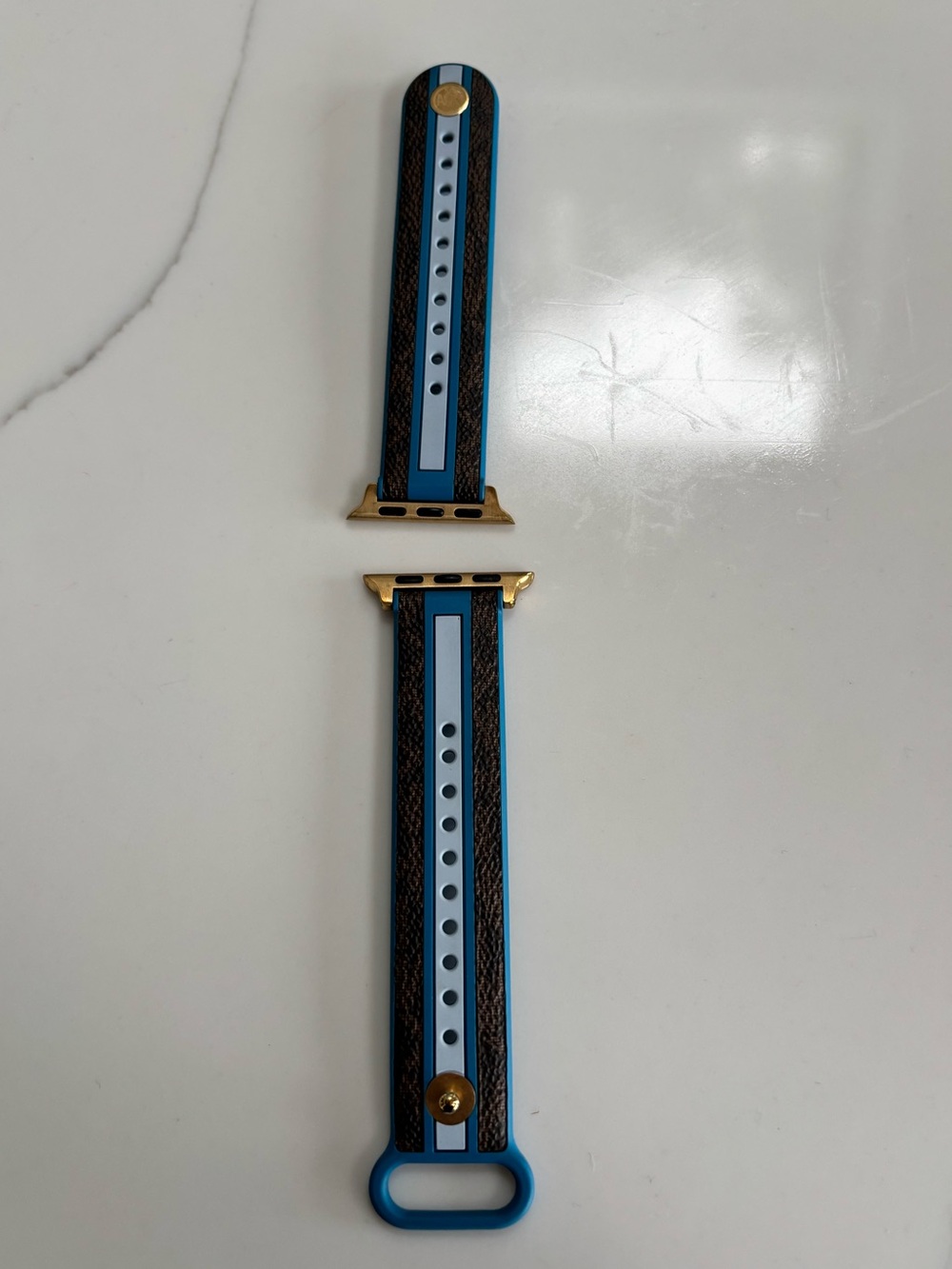 38 MM Michael Kors Blue and Brown Stripe Smartwatch Strap with Gold Accents